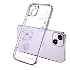 Ultra-thin Transparent Flowers Soft Case Cover for Apple iPhone 13 Mini Purple