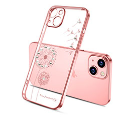 Ultra-thin Transparent Flowers Soft Case Cover for Apple iPhone 13 Rose Gold