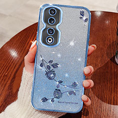 Ultra-thin Transparent Flowers Soft Case Cover for Huawei Honor 90 5G Blue