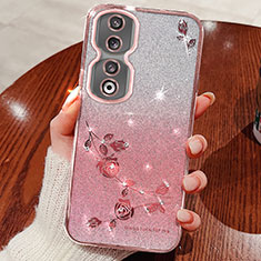 Ultra-thin Transparent Flowers Soft Case Cover for Huawei Honor 90 5G Red
