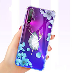 Ultra-thin Transparent Flowers Soft Case Cover for Huawei Nova 5 Pro Blue
