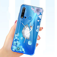 Ultra-thin Transparent Flowers Soft Case Cover for Huawei Nova 5i Blue