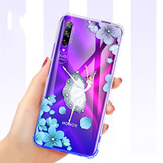Ultra-thin Transparent Flowers Soft Case Cover for Huawei P Smart Pro (2019) Blue