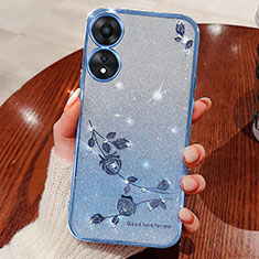 Ultra-thin Transparent Flowers Soft Case Cover for Oppo A38 Blue