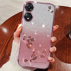 Ultra-thin Transparent Flowers Soft Case Cover for Oppo A38 Pink