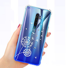 Ultra-thin Transparent Flowers Soft Case Cover for Oppo Reno2 Blue