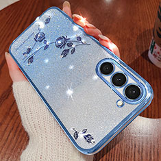 Ultra-thin Transparent Flowers Soft Case Cover for Samsung Galaxy S22 5G Blue