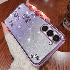 Ultra-thin Transparent Flowers Soft Case Cover for Samsung Galaxy S22 5G Purple