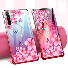 Ultra-thin Transparent Flowers Soft Case Cover for Xiaomi Redmi Note 8 (2021) Hot Pink