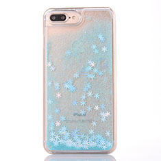Ultra-thin Transparent Flowers Soft Case Cover T01 for Apple iPhone 7 Plus Sky Blue