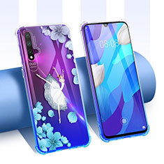 Ultra-thin Transparent Flowers Soft Case Cover T01 for Huawei Nova 5 Pro Blue