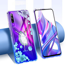 Ultra-thin Transparent Flowers Soft Case Cover T01 for Huawei Y9s Blue
