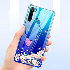 Ultra-thin Transparent Flowers Soft Case Cover T01 for Xiaomi Redmi Note 8 (2021) Blue