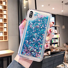 Ultra-thin Transparent Flowers Soft Case Cover T02 for Apple iPhone X Blue
