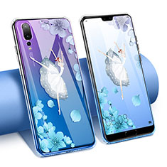 Ultra-thin Transparent Flowers Soft Case Cover T02 for Huawei P20 Pro Blue