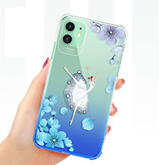 Ultra-thin Transparent Flowers Soft Case Cover T03 for Apple iPhone 11 Blue