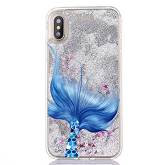 Ultra-thin Transparent Flowers Soft Case Cover T04 for Apple iPhone X Blue