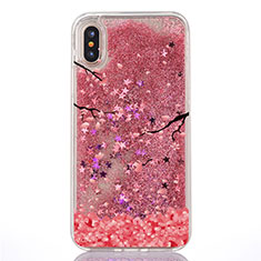 Ultra-thin Transparent Flowers Soft Case Cover T04 for Apple iPhone Xs Red