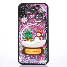 Ultra-thin Transparent Flowers Soft Case Cover T05 for Apple iPhone Xs Red