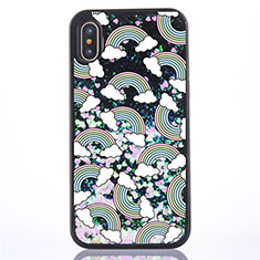 Ultra-thin Transparent Flowers Soft Case Cover T06 for Apple iPhone X Black