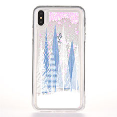 Ultra-thin Transparent Flowers Soft Case Cover T08 for Apple iPhone X Blue