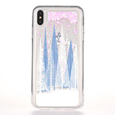 Ultra-thin Transparent Flowers Soft Case Cover T08 for Apple iPhone Xs Blue