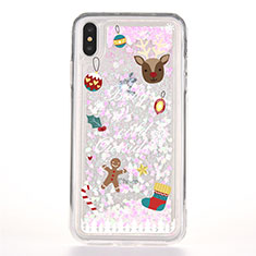 Ultra-thin Transparent Flowers Soft Case Cover T08 for Apple iPhone Xs Pink