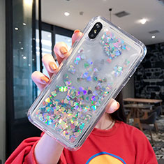 Ultra-thin Transparent Flowers Soft Case Cover T14 for Apple iPhone X Sky Blue