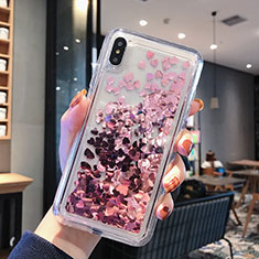 Ultra-thin Transparent Flowers Soft Case Cover T14 for Apple iPhone Xs Max Rose Gold