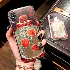 Ultra-thin Transparent Flowers Soft Case Cover T16 for Apple iPhone Xs Max Red