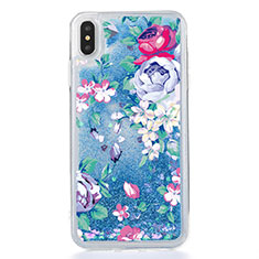 Ultra-thin Transparent Flowers Soft Case Cover T18 for Apple iPhone X Blue