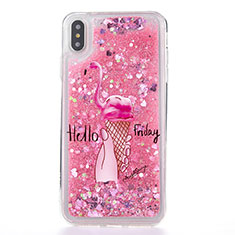 Ultra-thin Transparent Flowers Soft Case Cover T20 for Apple iPhone Xs Max Hot Pink