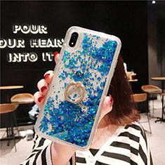 Ultra-thin Transparent Flowers Soft Case Cover T25 for Apple iPhone XR Blue