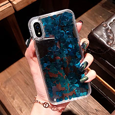 Ultra-thin Transparent Flowers Soft Case Cover T26 for Apple iPhone XR Blue