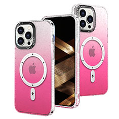 Ultra-thin Transparent Gel Gradient Soft Case Cover with Mag-Safe Magnetic for Apple iPhone 15 Pro Hot Pink