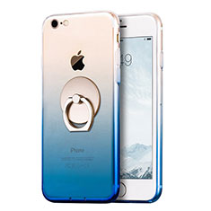 Ultra-thin Transparent Gel Gradient Soft Case with Finger Ring Stand for Apple iPhone 7 Blue