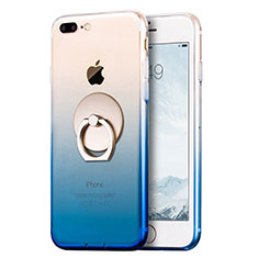 Ultra-thin Transparent Gel Gradient Soft Case with Finger Ring Stand for Apple iPhone 7 Plus Blue