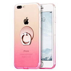 Ultra-thin Transparent Gel Gradient Soft Case with Finger Ring Stand for Apple iPhone 7 Plus Pink