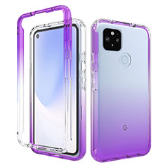 Ultra-thin Transparent Gel Gradient Soft Matte Finish Front and Back Case 360 Degrees Cover for Google Pixel 4a 5G Purple