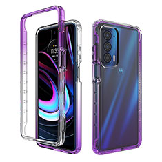 Ultra-thin Transparent Gel Gradient Soft Matte Finish Front and Back Case 360 Degrees Cover for Motorola Moto Edge (2021) 5G Purple