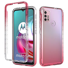 Ultra-thin Transparent Gel Gradient Soft Matte Finish Front and Back Case 360 Degrees Cover for Motorola Moto G30 Red