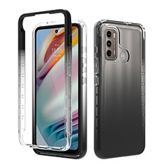 Ultra-thin Transparent Gel Gradient Soft Matte Finish Front and Back Case 360 Degrees Cover for Motorola Moto G60 Black