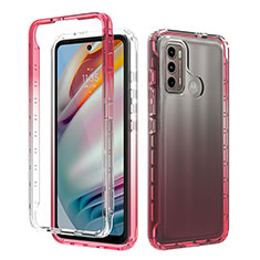 Ultra-thin Transparent Gel Gradient Soft Matte Finish Front and Back Case 360 Degrees Cover for Motorola Moto G60 Red