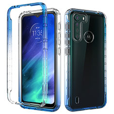 Ultra-thin Transparent Gel Gradient Soft Matte Finish Front and Back Case 360 Degrees Cover for Motorola Moto One Fusion Blue