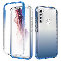 Ultra-thin Transparent Gel Gradient Soft Matte Finish Front and Back Case 360 Degrees Cover for Motorola Moto One Fusion Plus Blue