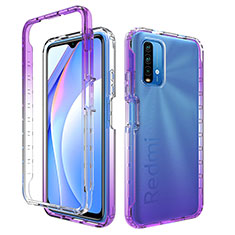 Ultra-thin Transparent Gel Gradient Soft Matte Finish Front and Back Case 360 Degrees Cover for Xiaomi Redmi Note 9 4G Purple