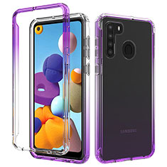 Ultra-thin Transparent Gel Gradient Soft Matte Finish Front and Back Case 360 Degrees Cover JX1 for Samsung Galaxy A21s Purple
