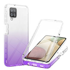 Ultra-thin Transparent Gel Gradient Soft Matte Finish Front and Back Case 360 Degrees Cover YB1 for Samsung Galaxy A12 Nacho Purple