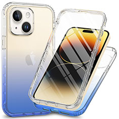 Ultra-thin Transparent Gel Soft Matte Finish Front and Back Case 360 Degrees Cover ZJ1 for Apple iPhone 13 Blue
