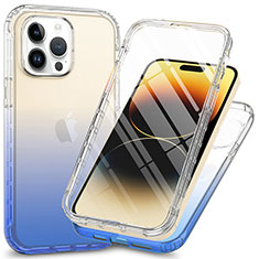 Ultra-thin Transparent Gel Soft Matte Finish Front and Back Case 360 Degrees Cover ZJ1 for Apple iPhone 13 Pro Max Blue